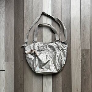 Kipling Gwendolyn Tote Shoulder Handbag Silver Women's Bag. Good Condition.